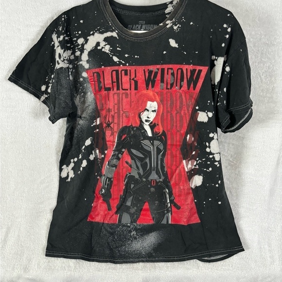 Marvel Black Widow graphic short sleeve t-shirt with bleach splatter look size L - Picture 2 of 4
